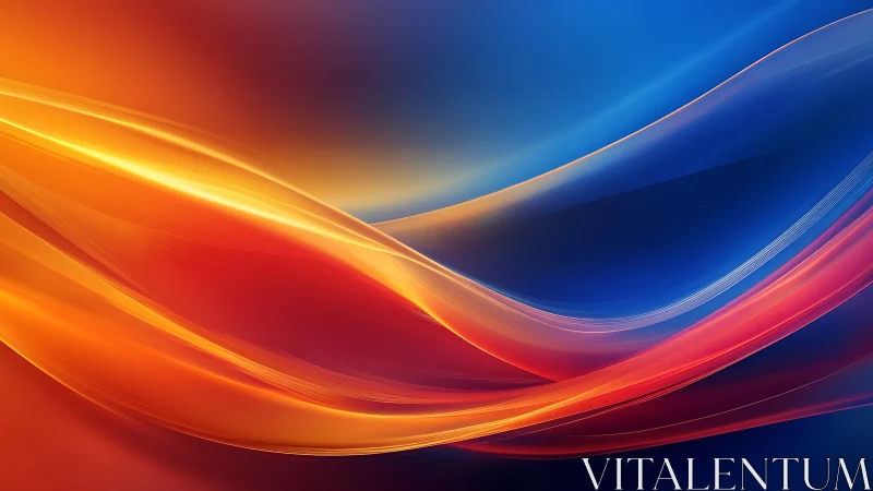 Abstract gradient waves in orange and blue digital field.