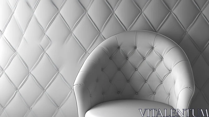 Whisper-soft tufted chair against quilted monochrome wall.
