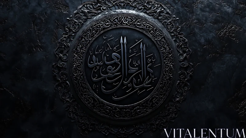Midnight arabesque medallion etched in luminous calligraphy.