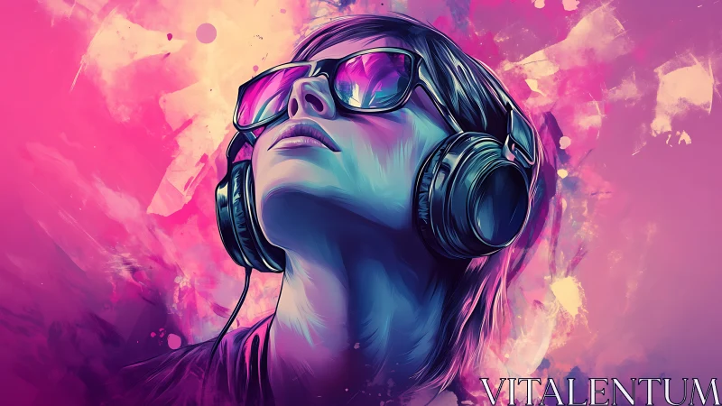 Person wearing headphones and sunglasses in neon colors