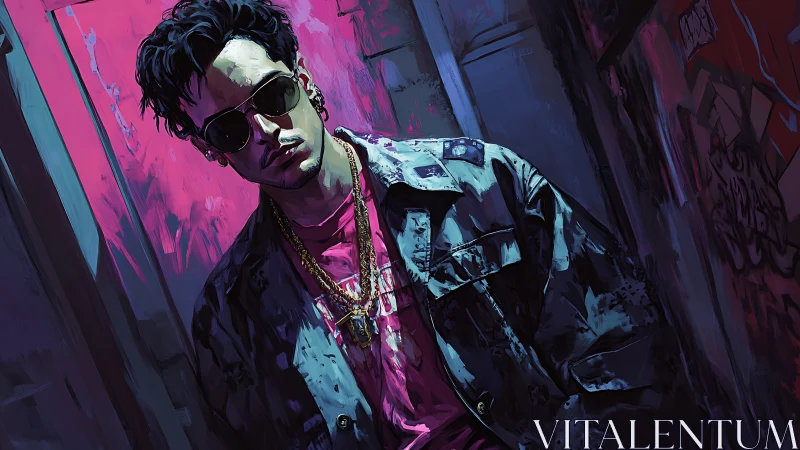 Neon alley daydreamer in mirrored shades and streetlit armor.