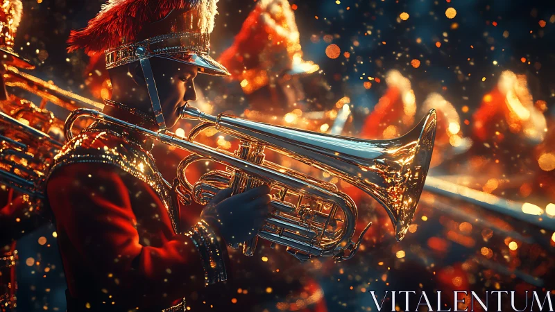High-fidelity brass band performance under dynamic cinematic lighting