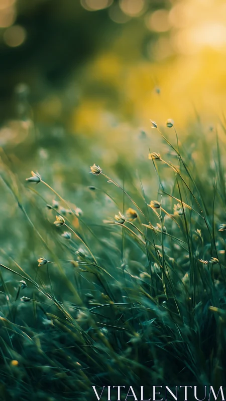 Backlit meadow grasses render shallow depth and bokeh field