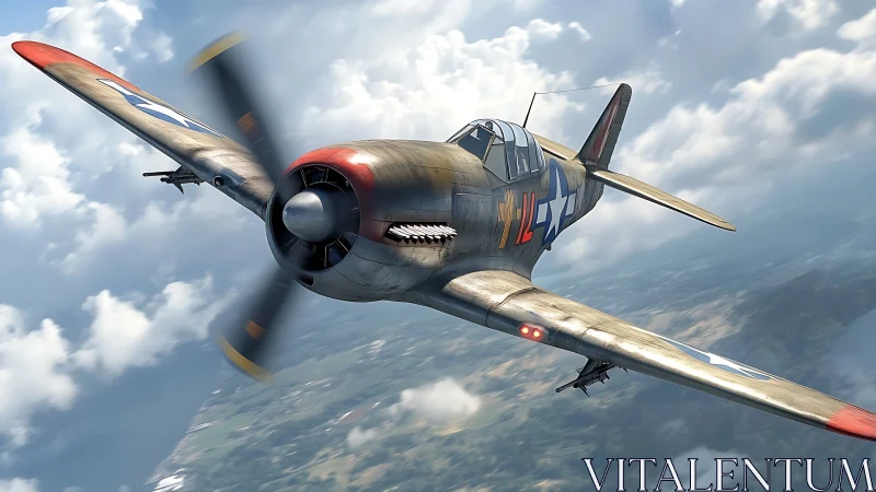 WWII fighter aircraft rendered in dynamic photorealistic flight