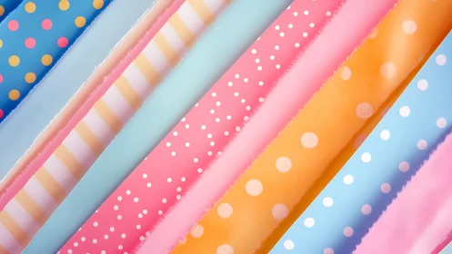Diagonal arrangement of multicolored polka dot and stripe ribbons.