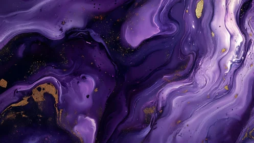 Dreamy violet marble swirls with shimmering golden sparks.