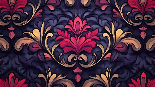 Symmetrical floral ornament pattern shows layered vector forms
