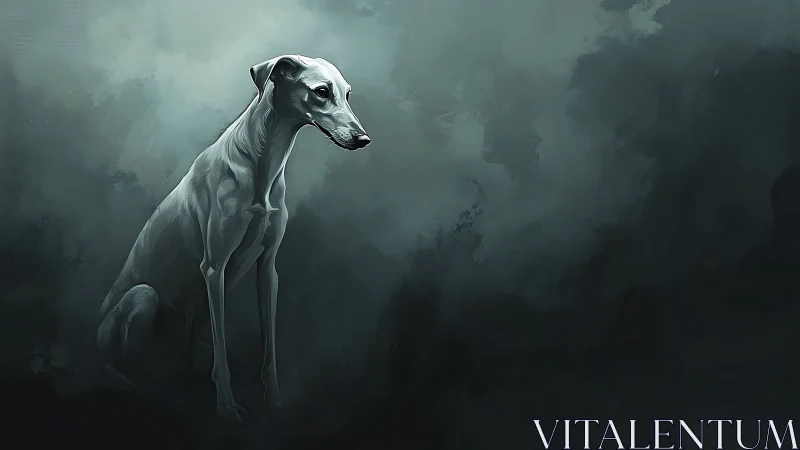 Greyhound rendered in high contrast lighting against foggy void