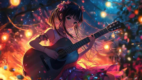 Starlit garden guitarist weaving firefly lullabies.