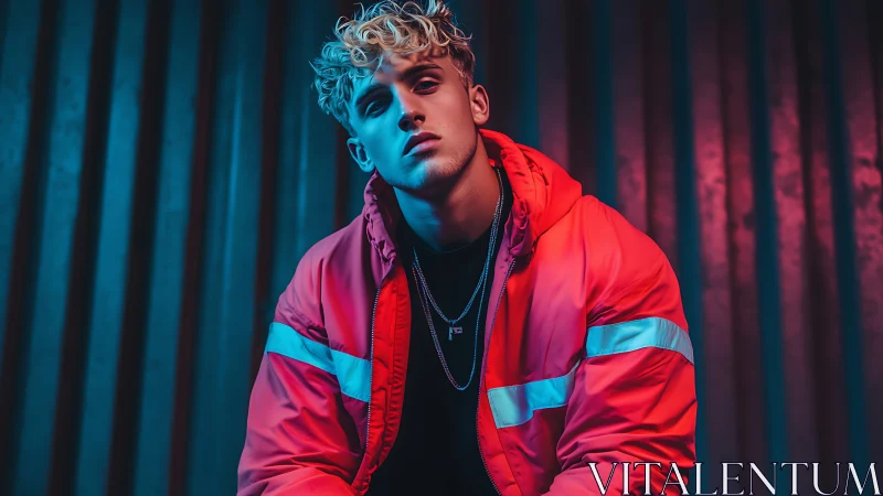 Photorealistic neon portrait with cinematic rim lighting aesthetics.