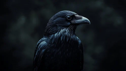 Striking Raven Portrait with Dark Moody Background in Realistic Style.