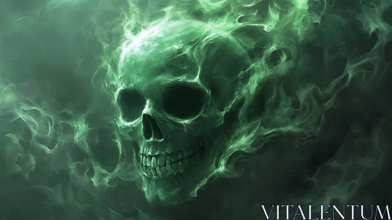 Spectral green skull rendered in luminous swirling ethereal smoke