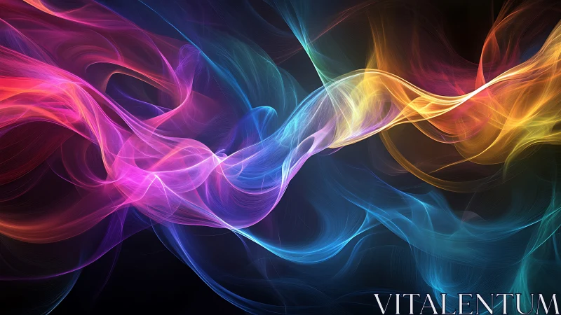 Chromatic light waves swirling across deep shadowed space.