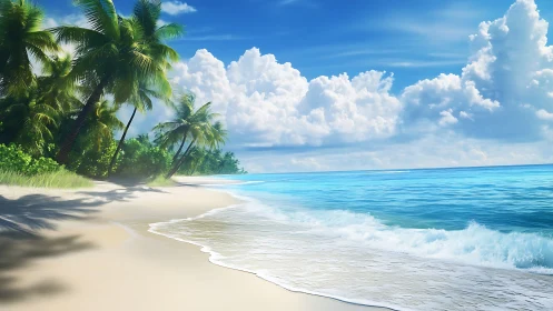 Pristine Tropical Beach with Palm Trees and Turquoise Ocean