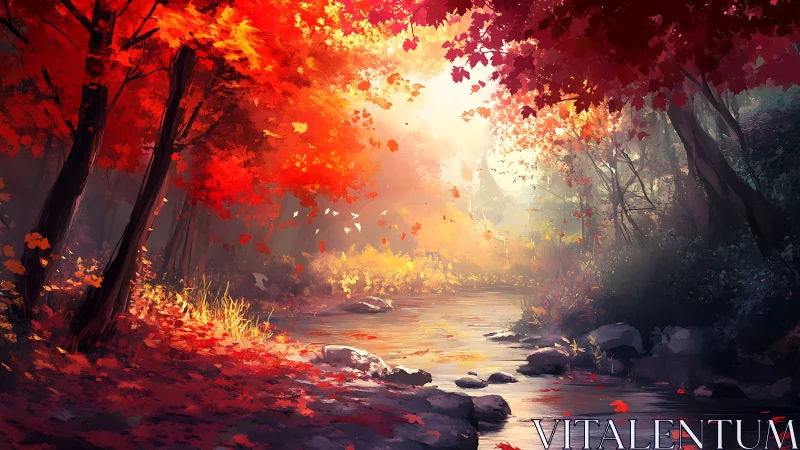 Autumn's Radiant Symphony by the Stream.