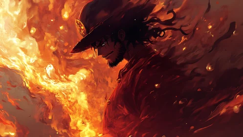 Inferno Silhouette: Demonic Figure Engulfed in Flame.