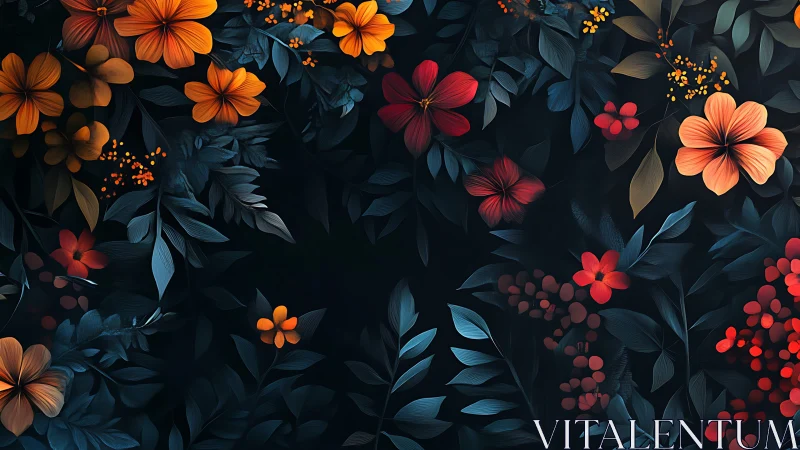 Vibrant Floral Garden on a Dark Moody Canvas
