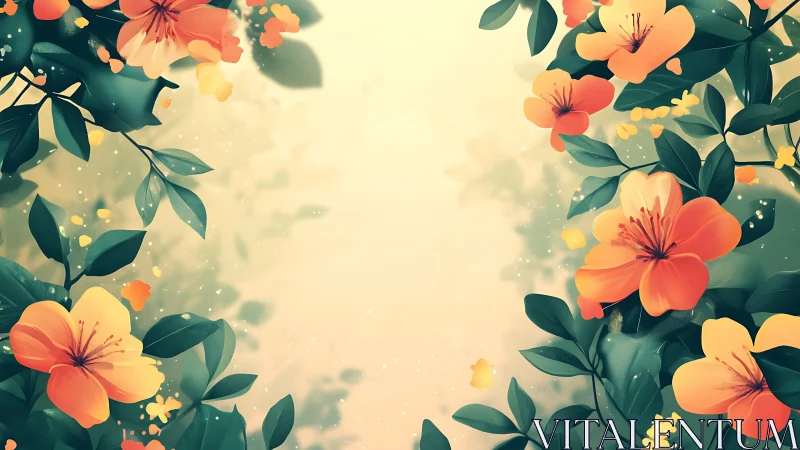 Luminous Floral Frame: Watercolor Bloom Illustration with Warm Palette.