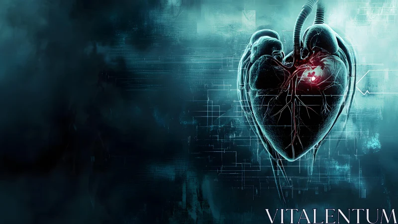 Futuristic digital heart illustration with glowing circuitry effects.