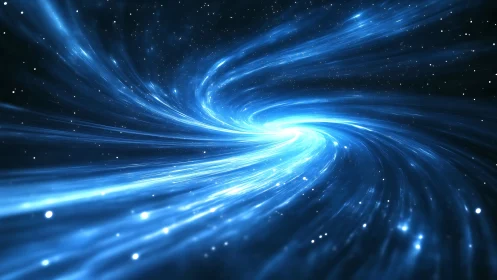 Luminescent blue space vortex rendered in dynamic radial motion