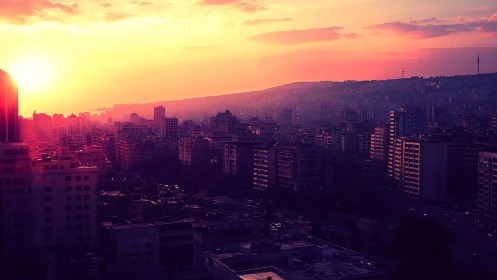 Sunset glow spilling softly across the resting city.