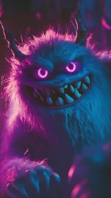 Neon-furred monster character under moody magenta rim light.