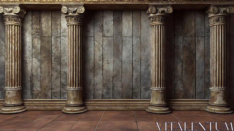 Timeworn marble columns guarding a silent classical wall.