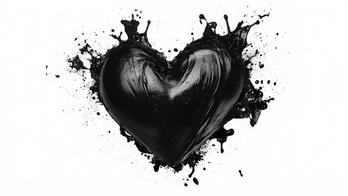 Explosive Black Heart Splatter Against White Background