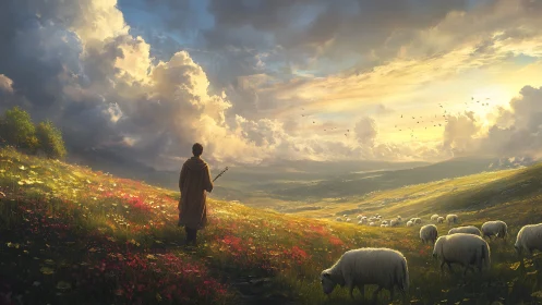 Shepherd of morning clouds on a wildflower-swept valley.