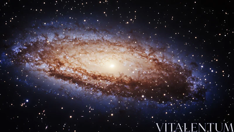 Spiraling galaxy glows softly as scattered stars frame deep space