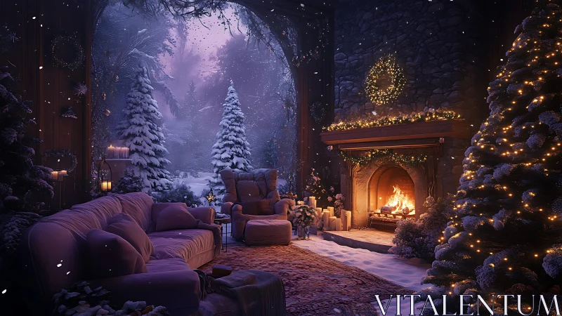 Snowlit hearth dreams in a storybook winter cabin glow.