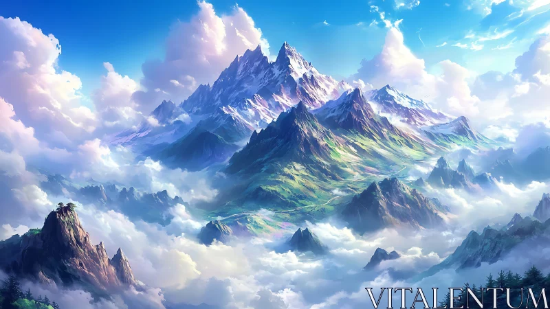 Skyborne emerald peaks drifting above a sea of clouds.