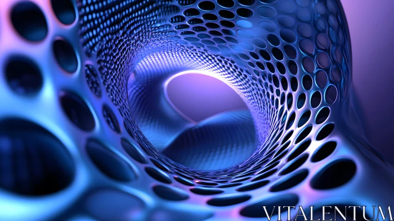 Futuristic abstract tunnel with perforated surface in neon colors.