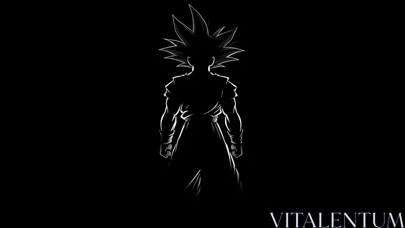Backlit anime warrior silhouette on solid black background.