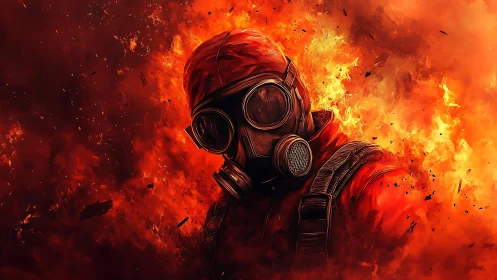 Hazmat Figure Engulfed in Inferno with Pyroclastic Particle Effects
