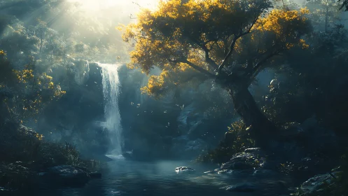 Where Golden Canopies Whisper Secrets Above Misty Cascades