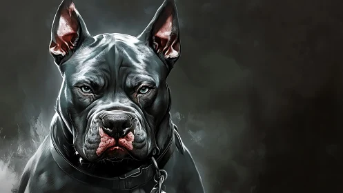Powerful pit bull portrait emerges from smoky darkness