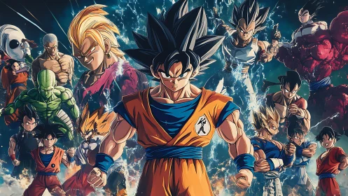 United anime heroes gather in a storm of bold energy.