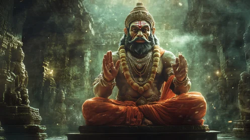 Monumental meditative deity rendered in cinematic digital detail