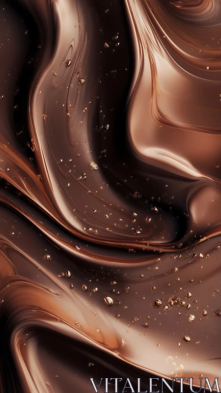 Melted chocolate swirls with glossy texture and gold flecks.