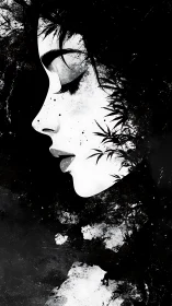 Monochrome profile synthesis with ink foliage integration.