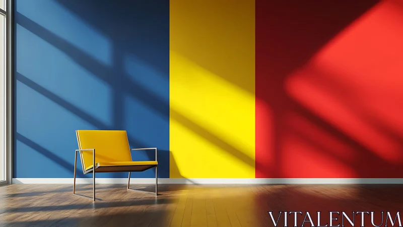 Minimalist color-blocked interior with modern accent chair.