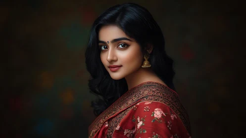 Graceful portrait celebrates timeless beauty in floral saree