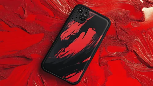 Crimson storm phone case on molten red paintstage.