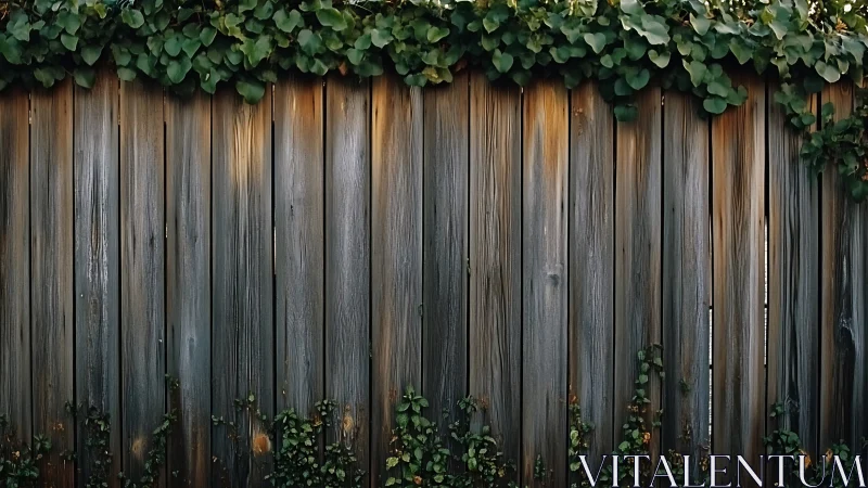 Weathered wooden fence supports dense creeping green ivy