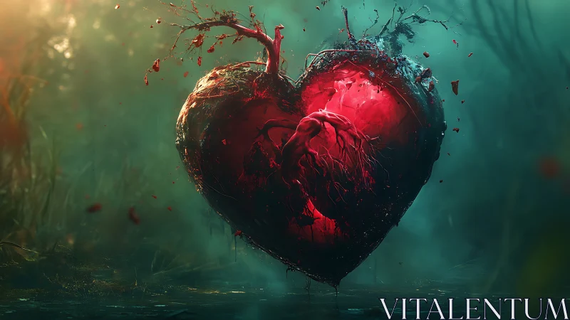 Radiant Anatomical Heart Against Luminous Teal Background.