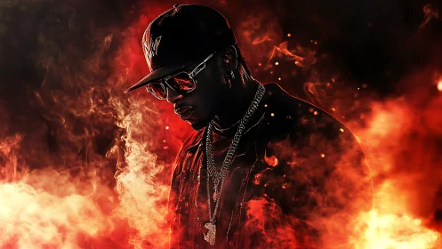 Silhouetted Figure Against Volumetric Fire Effects with Dynamic Lighting