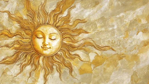 Golden sun with quiet smile drifting across warm sky.