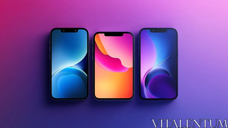 Three Gradient-Display Smartphones Against Vibrant Purple Gradient Background.