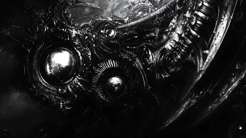 Chrome void devours starlight inside a mechanical vortex